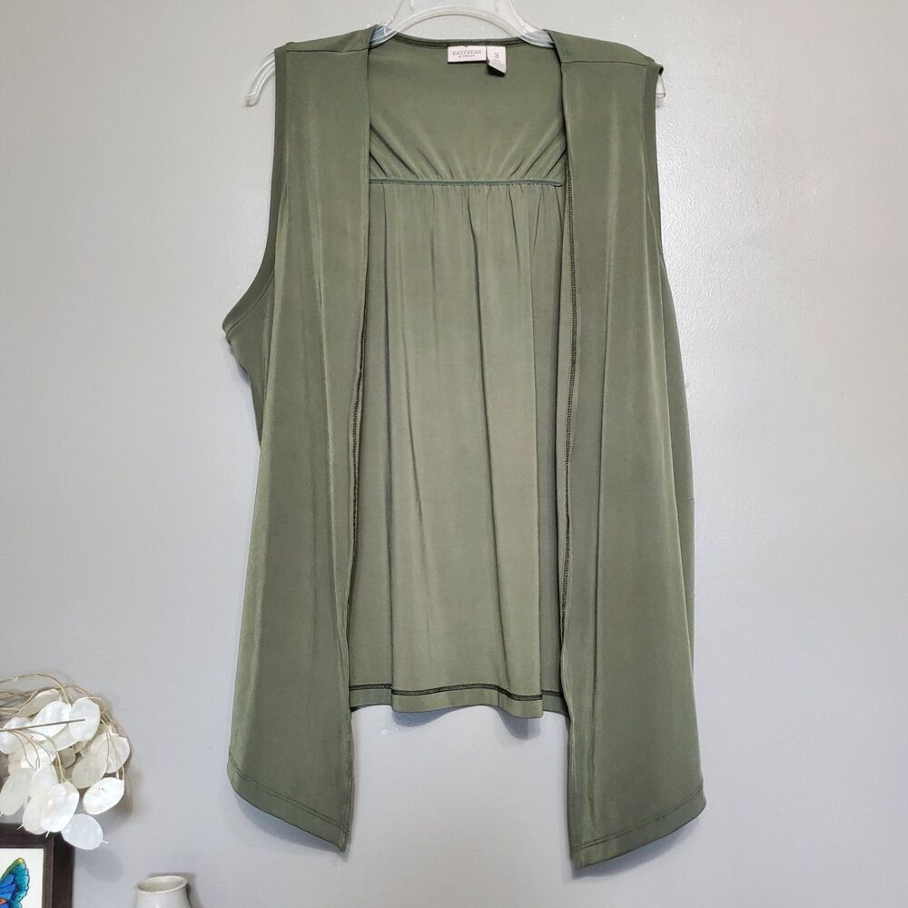 Easywear By Chico's Open Front Sweater Size 16 XL Olive Green Drapey Sleeveless